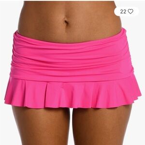 Lands end Sz 4 mini ruffle ruched swim skirt w panty Vibrant coral